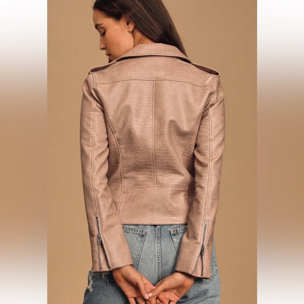B.B Dakota Taupe Vegan Leather Moto Jacket - Size Small - NEW - Picture 4 of 10